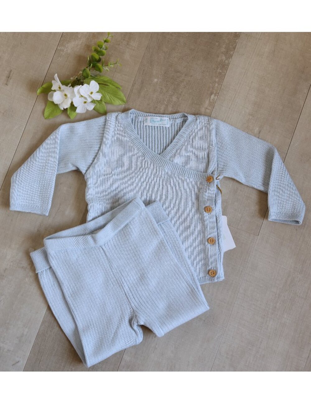 Baby Blue Ribbed Knit Wrap Set Feltman Brothers 100% Cotton 12 Months NWT